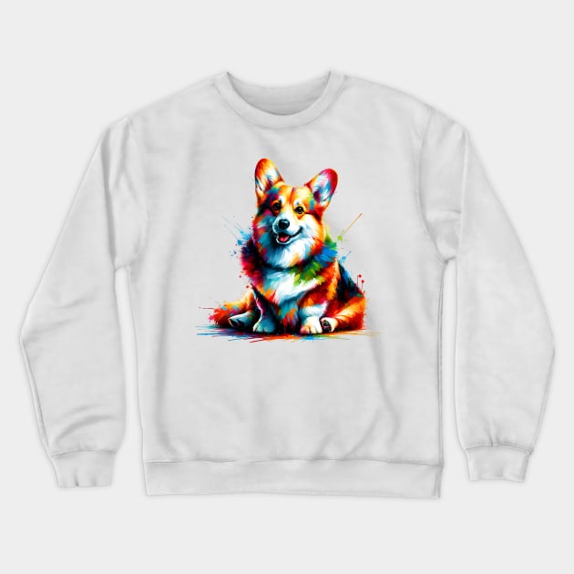 Pembroke Welsh Corgi in Colorful Splash Art Style Crewneck Sweatshirt by ArtRUs